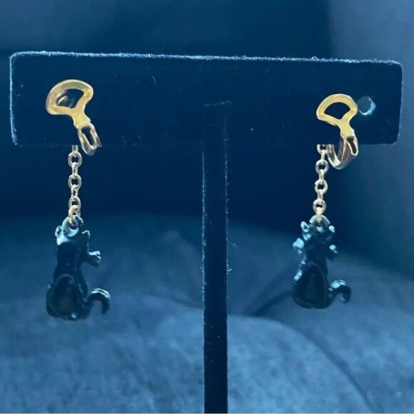 Patented Black Cat Vintage Dangle Earrings - Picture 5 of 8